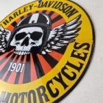 Vintage Harley-Davidson Legendary Porcelain Sign – Skull Wings Helmet Sign - Image 13