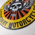 Vintage Harley-Davidson Legendary Porcelain Sign – Skull Wings Helmet Sign - Image 14