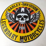 Vintage Harley-Davidson Legendary Porcelain Sign – Skull Wings Helmet Sign - Image 15