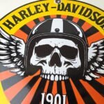 Vintage Harley-Davidson Legendary Porcelain Sign – Skull Wings Helmet Sign - Image 3