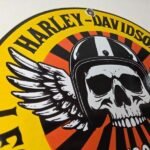 Vintage Harley-Davidson Legendary Porcelain Sign – Skull Wings Helmet Sign - Image 5