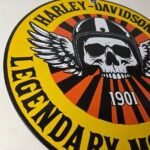 Vintage Harley-Davidson Legendary Porcelain Sign – Skull Wings Helmet Sign - Image 6