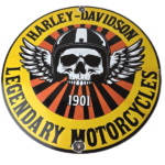 Vintage Harley-Davidson Legendary Porcelain Sign – Skull Wings Helmet Sign
