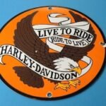 VINTAGE HARLEY DAVIDSON MOTORCYCLE PORCELAIN GAS BIKE BAR SHIELD BALD EAGLE SIGN