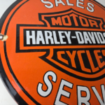 Vintage Harley Davidson Motorcycle Sign – LARGE 16 Inch Gas Pump Porcelain Sign - Image 6
