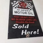 Vintage Harley Davidson Motorcycle Sign – Racing Oil Porcelain Pump Ad Sign - Image 11