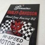 Vintage Harley Davidson Motorcycle Sign – Racing Oil Porcelain Pump Ad Sign - Image 12