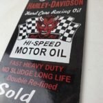 Vintage Harley Davidson Motorcycle Sign – Racing Oil Porcelain Pump Ad Sign - Image 13