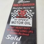 Vintage Harley Davidson Motorcycle Sign – Racing Oil Porcelain Pump Ad Sign - Image 4