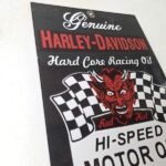 Vintage Harley Davidson Motorcycle Sign – Racing Oil Porcelain Pump Ad Sign - Image 5
