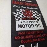 Vintage Harley Davidson Motorcycle Sign – Racing Oil Porcelain Pump Ad Sign - Image 6