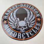 Vintage Harley Davidson Motorcycle Sign – Skull & Wings Gas Pump Porcelain Sign - Image 15