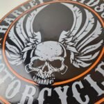 Vintage Harley Davidson Motorcycle Sign – Skull & Wings Gas Pump Porcelain Sign - Image 3