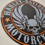 Vintage Harley Davidson Motorcycle Sign – Skull & Wings Gas Pump Porcelain Sign - Image 6