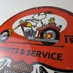 Vintage Harley Davidson Motorcycles Sign – Snoopy Porcelain Gas Pump Sign - Image 12