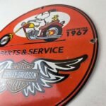 Vintage Harley Davidson Motorcycles Sign – Snoopy Porcelain Gas Pump Sign - Image 13
