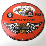 Vintage Harley Davidson Motorcycles Sign – Snoopy Porcelain Gas Pump Sign - Image 15