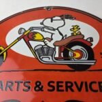 Vintage Harley Davidson Motorcycles Sign – Snoopy Porcelain Gas Pump Sign - Image 3