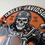 Vintage Harley Davidson Sign – Motorcycles Skull Biker Gas Pump Porcelain Sign - Image 12