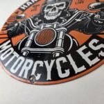 Vintage Harley Davidson Sign – Motorcycles Skull Biker Gas Pump Porcelain Sign - Image 14