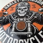 Vintage Harley Davidson Sign – Motorcycles Skull Biker Gas Pump Porcelain Sign - Image 4