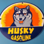 Vintage Husky Gasoline Porcelain Sign – Gas Service Motor Oil Pump Plate Sign