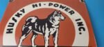 Vintage Husky Gasoline Sign – Hi Power Gas Motor Oil Pump Porcelain Sign - Image 3