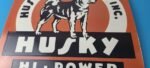 Vintage Husky Gasoline Sign – Hi Power Gas Motor Oil Pump Porcelain Sign - Image 4