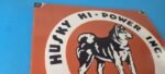 Vintage Husky Gasoline Sign – Hi Power Gas Motor Oil Pump Porcelain Sign - Image 5