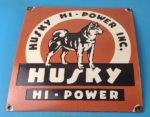 Vintage Husky Gasoline Sign – Hi Power Gas Motor Oil Pump Porcelain Sign - Image 2