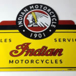 Vintage Indian Motorcycle Sign – Motor Bike Sales Service Parts Gas Enamel Sign