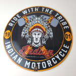 Vintage Indian Motorcycle Sign – Porcelain Ride Tribe Gas Station Sign - Image 12