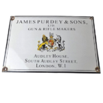Vintage James Purdey Sign – Hunting Gun Firearm Makers Shot Gas Porcelain Sign