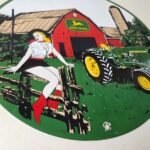 Vintage John Deere Pin Up Porcelain Sign – Barn Tractor Farm Girl Sign - Image 11