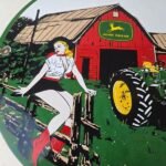 Vintage John Deere Pin Up Porcelain Sign – Barn Tractor Farm Girl Sign - Image 3