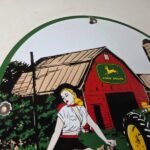 Vintage John Deere Pin Up Porcelain Sign – Barn Tractor Farm Girl Sign - Image 5