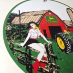 Vintage John Deere Pin Up Porcelain Sign – Barn Tractor Farm Girl Sign - Image 6