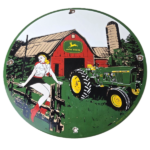 Vintage John Deere Pin Up Porcelain Sign – Barn Tractor Farm Girl Sign - Image 2