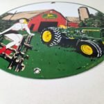 Vintage John Deere Pin Up Porcelain Sign – Barn Tractor Farm Girl Sign - Image 10