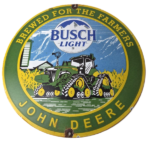 Vintage John Deere Sign – Busch Light Porcelain Farm Tractor Gas Pump Sign - Image 2