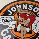 Vintage Johnson Gasoline Sign – Time Tells Gas Oil Pump Plate Porcelain Sign - Image 3