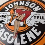 Vintage Johnson Gasoline Sign – Time Tells Gas Oil Pump Plate Porcelain Sign - Image 4