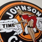 Vintage Johnson Gasoline Sign – Time Tells Gas Oil Pump Plate Porcelain Sign - Image 5