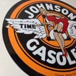 Vintage Johnson Gasoline Sign – Time Tells Gas Oil Pump Plate Porcelain Sign - Image 6