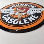 Vintage Johnson Gasoline Sign – Time Tells Gas Oil Pump Plate Porcelain Sign - Image 10