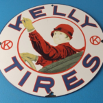 Vintage Kelly Tires Sign – Porcelain Gas Service Garage Shop Advertising Sign