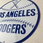 Vintage LA Dodgers Sign – MLB Baseball Stadium Porcelain Gas Pump Sign - Image 13