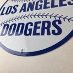 Vintage LA Dodgers Sign – MLB Baseball Stadium Porcelain Gas Pump Sign - Image 14