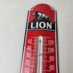Vintage Lion Gas Sign – Service Station Pump Ad Sign on Porcelain Thermometer - Image 3