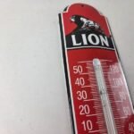 Vintage Lion Gas Sign – Service Station Pump Ad Sign on Porcelain Thermometer - Image 5